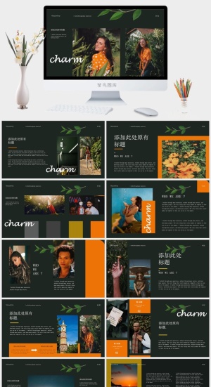 复古轻奢撞色PPT模板预览图