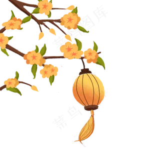 中国风 手绘 卡通元素 传统 复古红 灯笼装饰 PNG 免抠 