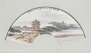 王军河界画扇面测乱叠嶂