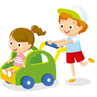 男孩 女孩 卡通 推车