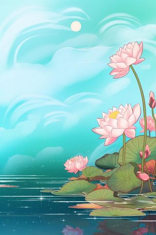 创意淡雅简约国风荷花国潮背景