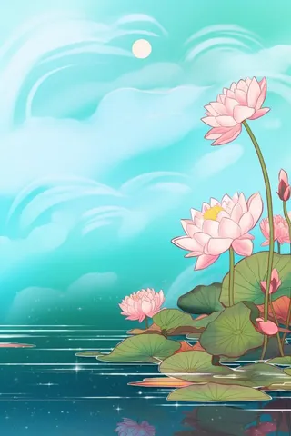 创意淡雅简约国风荷花国潮背景