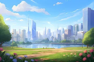 城市风光建筑草地背景