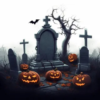 万圣节南瓜灯坟墓墓地蝙蝠恐怖黑暗插画素材背景