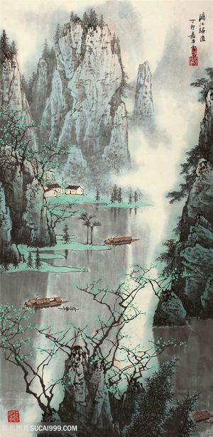 白雪石巍峨山脉唯美风景画国画图片