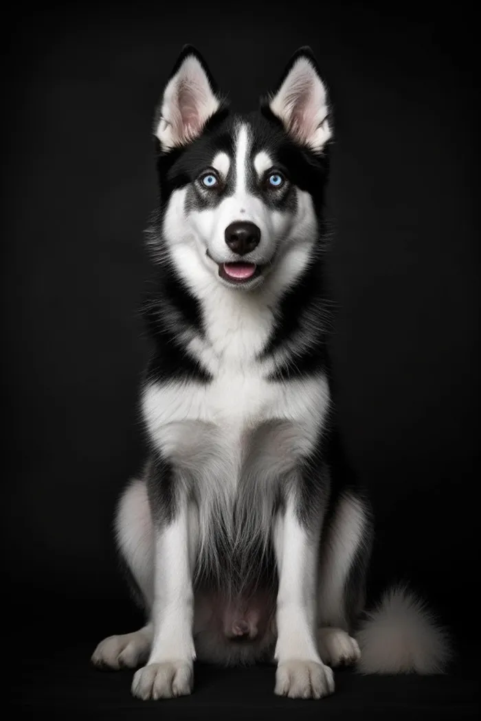 一只帅气的西伯利亚哈士奇黑色背景摄影图(2688x4032)