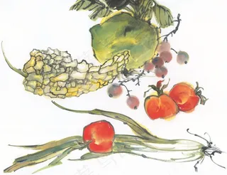 瓜果蔬菜鱼虾蟹国画欣赏美图素材