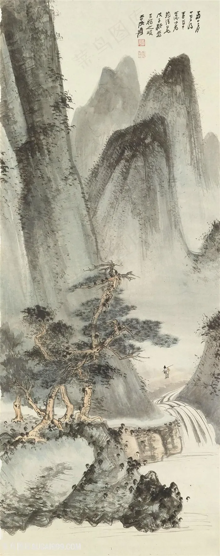 张大千山脉与河流国画图片
