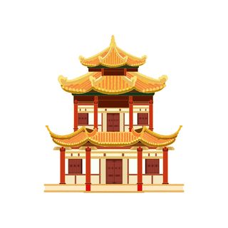 复古中国风国潮古建筑插画手绘高楼古塔PSD素材亭子png免抠图