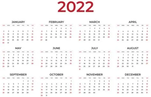 日历 2022 年 PNG免抠