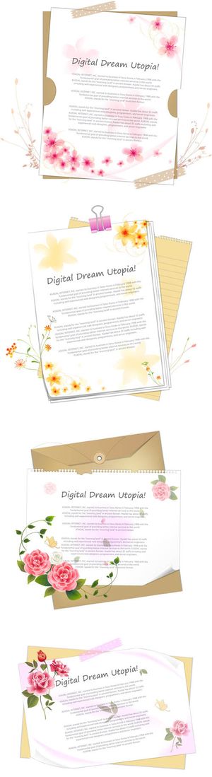 鲜花装饰的活页信纸矢量素材花朵花卉边框花边装饰花边