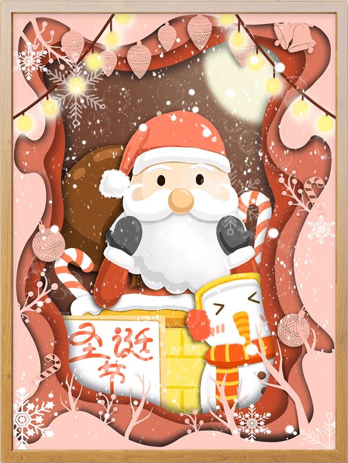 圣诞节插画素材圣诞老人与雪人(3543x4725)psd模版下载