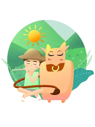 清明清明节卡通牧童和牛