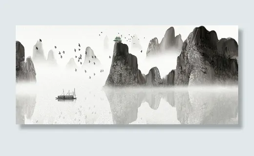 山与水中国画PSD素材