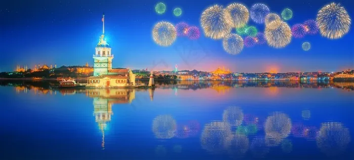 繁华都市城市夜景烟花高清摄影图