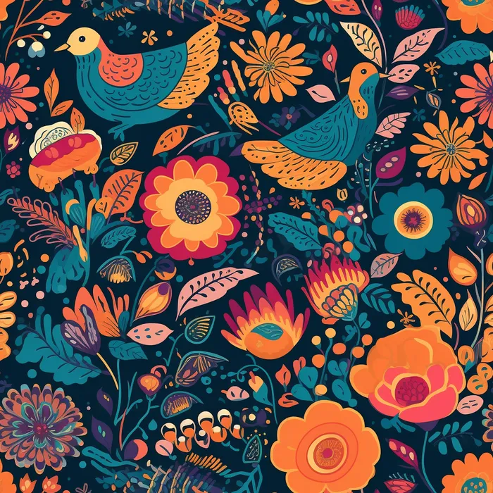 花鸟图，插画风格，无缝贴图，素材