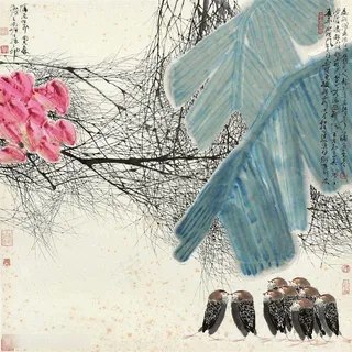 薛亮水墨风景画树枝鸟唯美花卉装饰画
