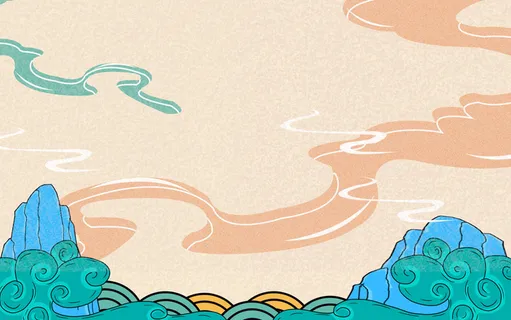 中国风国潮风山水祥云插画图案首页装修海报背景PSD设计模板素材