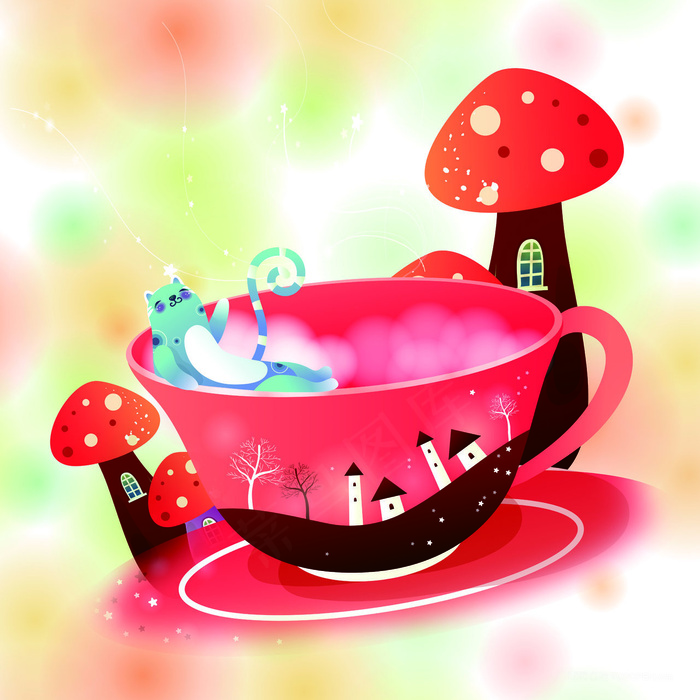 唯美淡雅碗蘑菇插画