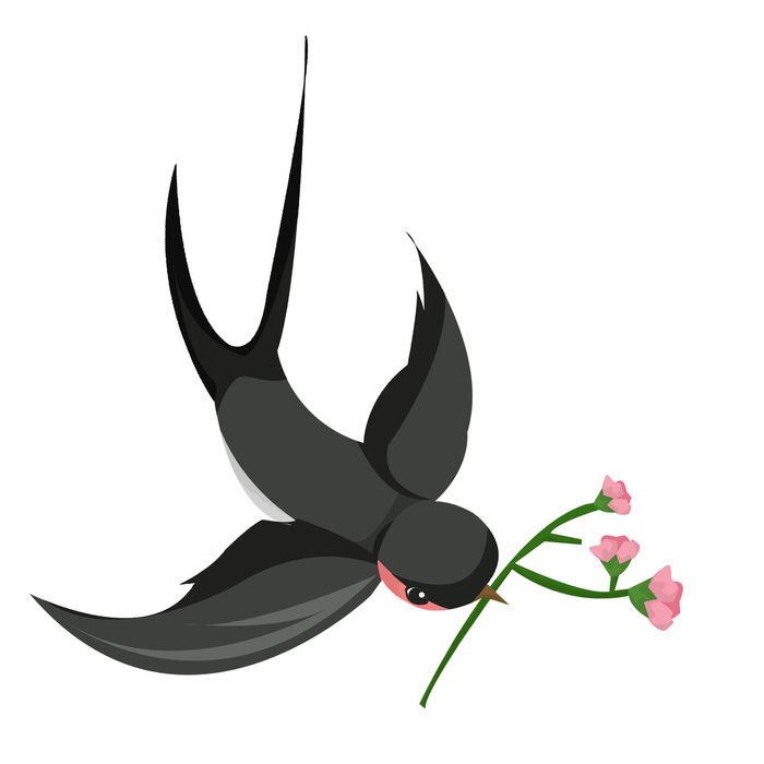 水彩手绘春季春天柳树柳条枝条小鸟小燕子元素PSD设计素材PNG图片