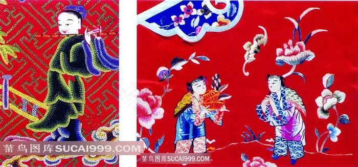 中国传统人物画刺绣图案素材