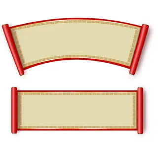 复古中国风卷轴元素手绘画轴文本标题框PSDAI素材模板png免扣图