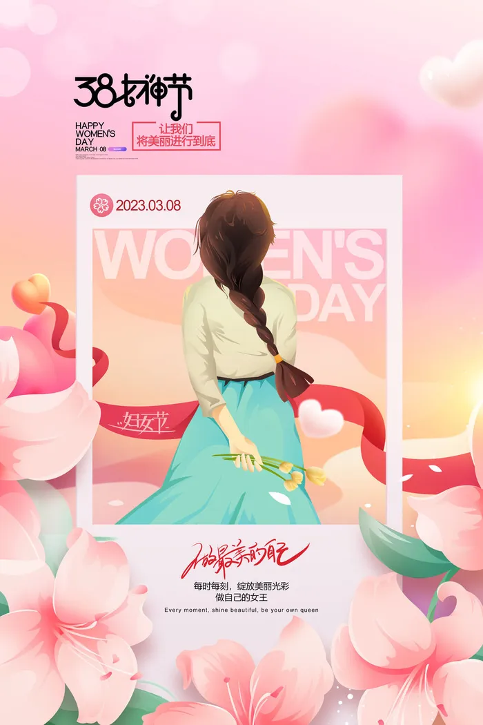 粉色大气女神节妇女节海报