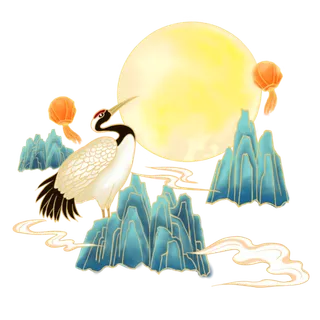 国潮仙鹤插画免扣素材设计素材