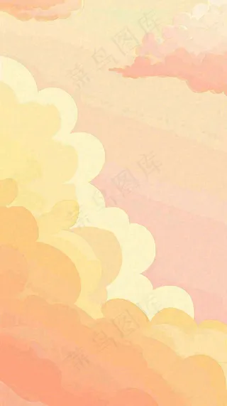 橙色渐变落日天空白云简约扁平手绘背景
