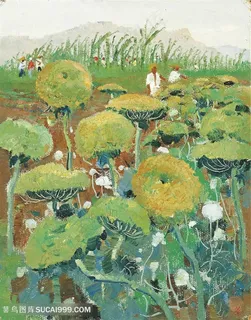 吴冠中手绘花卉田园美景装饰画 吴冠中手绘花卉田园美景装饰画