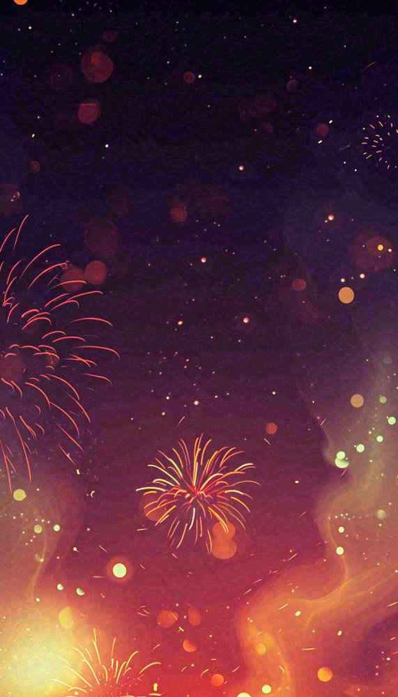 喜庆节日夜晚天空缤纷烟花，彩色绚丽(832x1456)