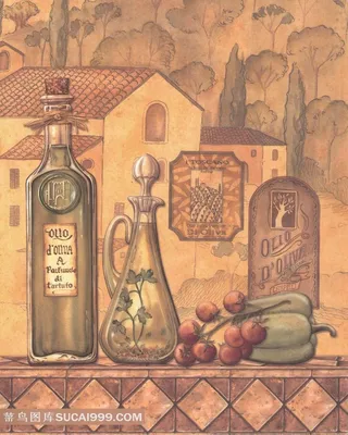 酒瓶蔬菜装饰画