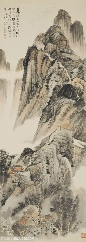 张大千山脉与树木国画图片 张大千山脉与树木国画图片