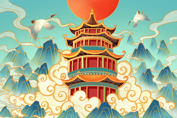 云峰塔艺术风景PSD素材psd模版下载
