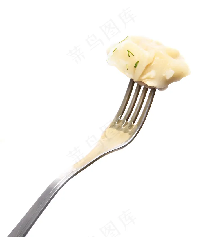 叉子叉饺子特写图片