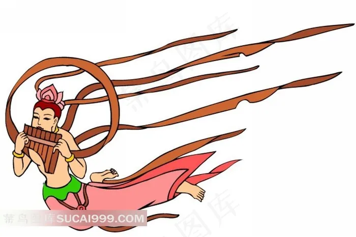 吹笛子的飞天插画素材