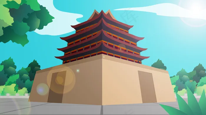 古风建筑插画psd模版下载