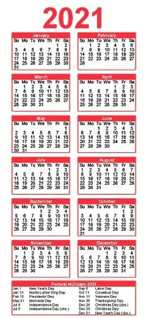 2021 年日历 PNG免抠