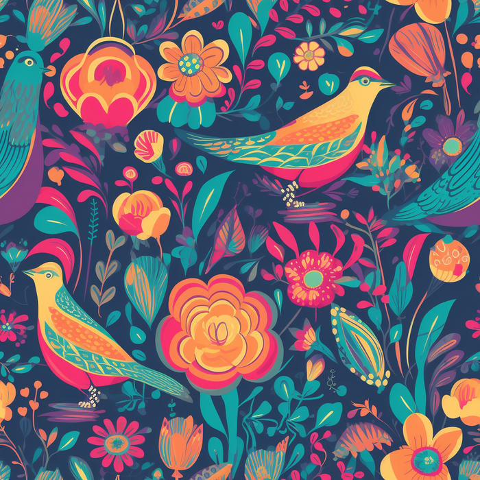 花鸟图，插画风格，无缝贴图，素材