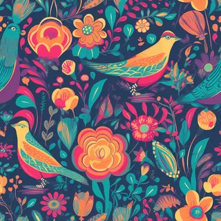 花鸟图，插画风格，无缝贴图，素材