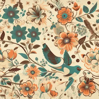 花鸟图,插画风格,无缝贴图,素材 花鸟图,插画风格,无缝贴图,素材