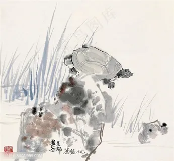 吴冠中水墨河流美景装饰画