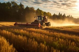 秋收收割机在采收粮食背景