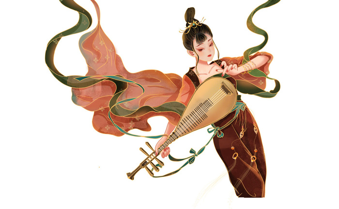 手绘国潮中国风古代敦煌神话飞天仙女美女古装人物插画PSD素材