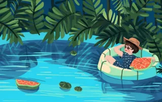 游泳池里游泳圈的孩童背景