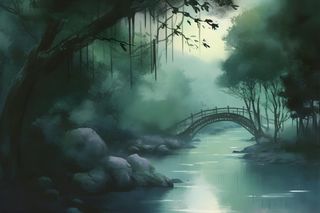 古风淡雅柳叶树青色空灵背景