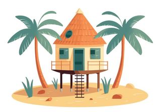 海边沙滩小屋元素