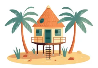 海边沙滩小屋元素