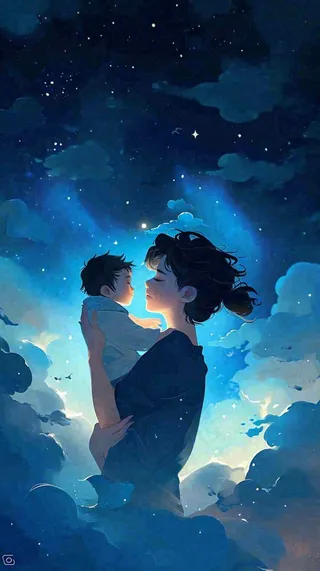 父爱如山父亲节温情亲情爱意深蓝唯美星光手绘插画