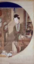 雍正十二绘身穿灰土棕色衣裳美人图绘画图片